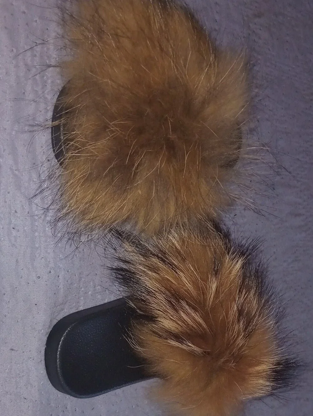 Faux Fur Slide Sandals - Brown Fur